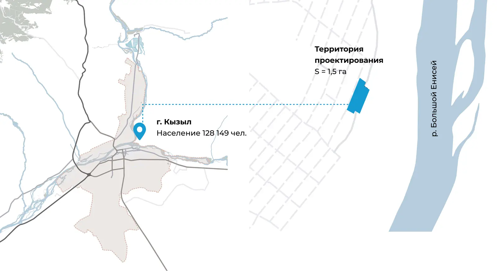 Расположение участка: Кызыл, территория проектирования 1,5 га у реки Большой Енисей